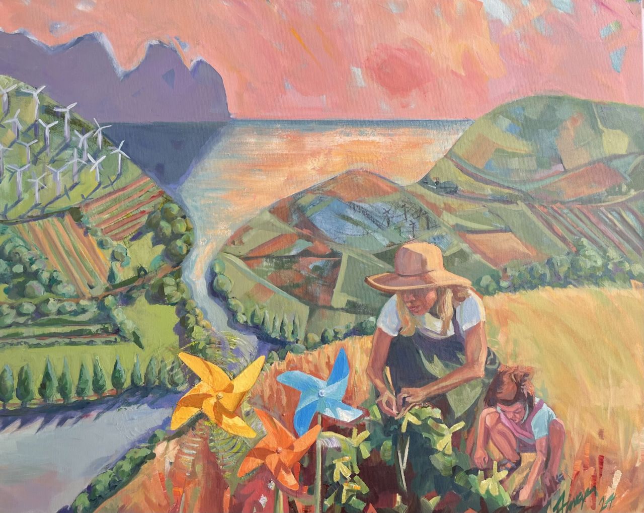 Jay Finger, "Wind und Wasser", 2024, Acryl auf Leinwand